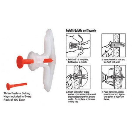 CRL Toggle; Hollow-Wall Anchors for 3/8" to 1/2" (9 to 13 mm) [100 pack] - T11010