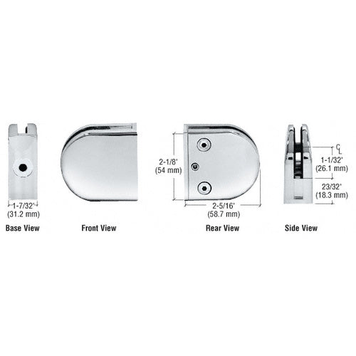 CRL Chrome Z-Series Round Type Flat Base Zinc Clamp for 1/2" Glass - Z412CH