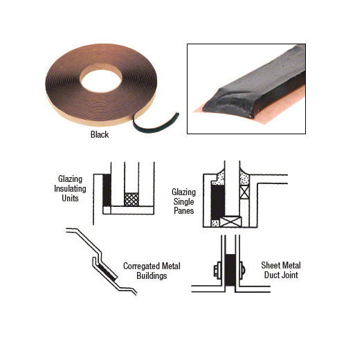 CRL Black 1/16" x 3/8" Butyl Architectural Tape [24 rolls] - GT104