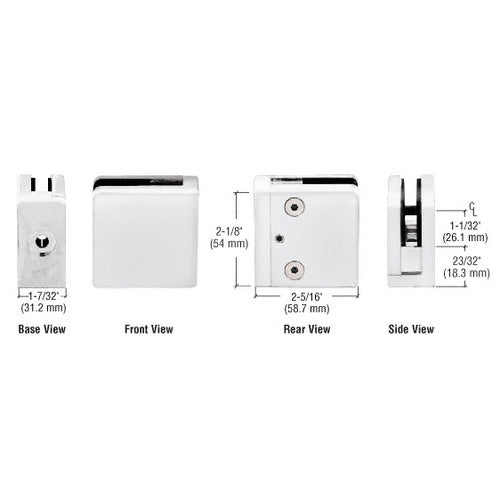 CRL White Z-Series Square Type Flat Base Zinc Clamp for 1/2" Glass - Z812W