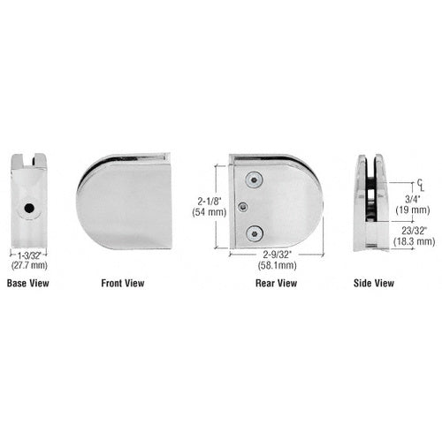 CRL Satin Chrome Z-Series Round Type 2" Radius Base Zinc Clamp for 3/8" Glass - Z210SC