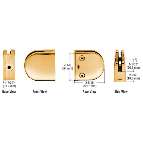 CRL Gold Plated Z-Series Round Type Flat Base Zinc Clamp for 1/2" Glass - Z412GP