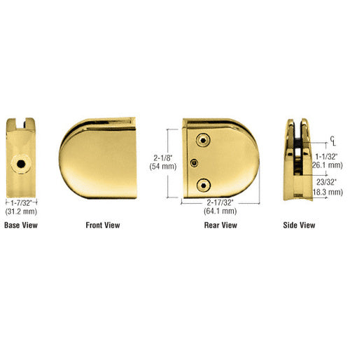 CRL Brass Z-Series Round Type 2" Radius Base Zinc Clamp for 1/2" Glass - Z212BR