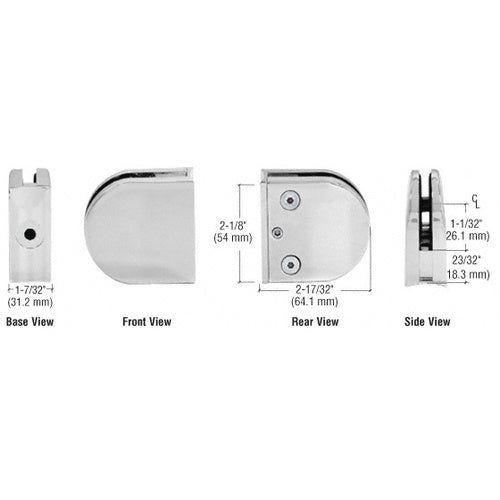 CRL Satin Chrome Z-Series Round Type Radius Base Zinc Clamp for 1/2" Glass - Z212SC