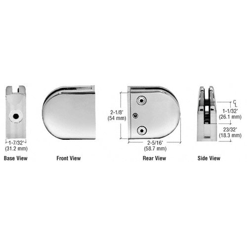 CRL Polished Stainless Z-Series Round Type Flat Base Stainless Steel Clamp [1/2" Glass] - Z512PS