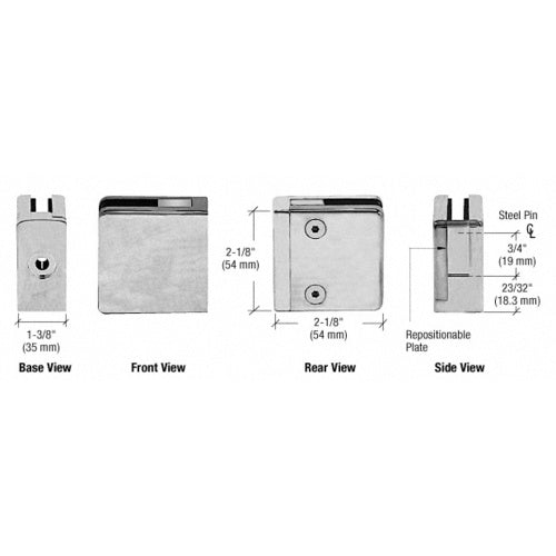 CRL Satin Chrome Z-Series Square Type Flat Base Zinc Clamp for 3/8" and 1/2" Glass with Repositionable Plate - ZL810SC