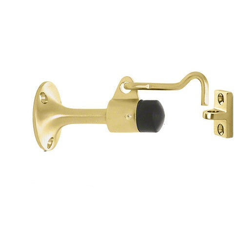 CRL Polished Brass Finish Wall Mounted Heavy Duty Door Stop with Hook & Holder - DL2531PB