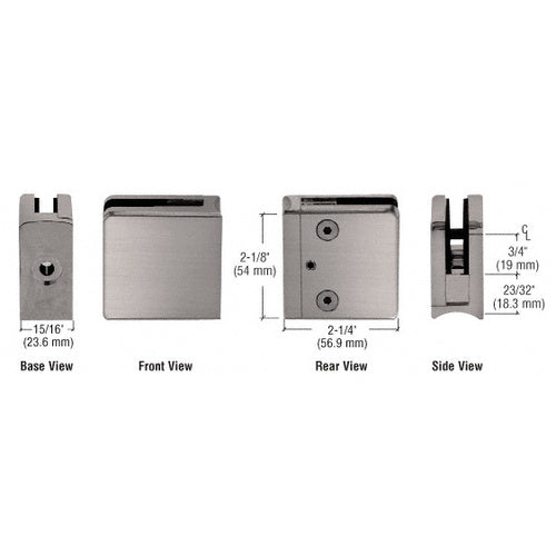 CRL Brushed Nickel Z-Series Square Type Radius Base Zinc Clamp [1/4" and 5/1 glass] - Z606BN