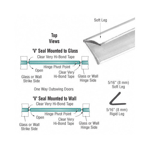 CRL Translucent Vinyl Edge "V" Seal with Pre-Applied Tape for 1/4" Maximum Gap [95" long] [5 pack] - SDTST2