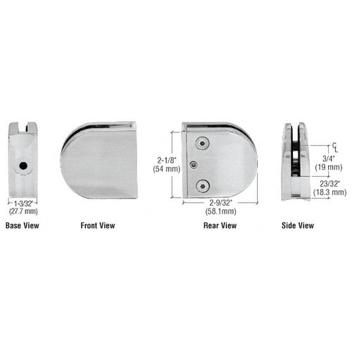 CRL Brushed Stainless Z-Series Round Type 2" Radius Base Stainless Steel Clamp for 3/8" Glass - Z310BS