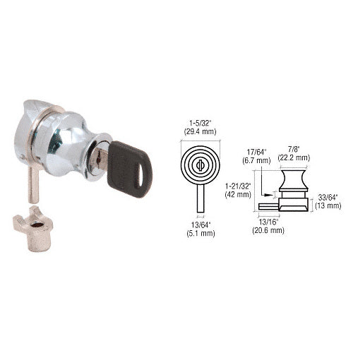 CRL Chrome Plated Cylinder Lock for 1/4" Glass Doors - Keyed Alike - LK38KA