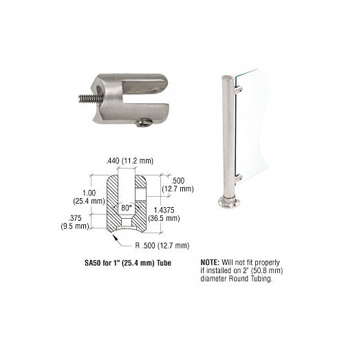 CRL Brushed Stainless Fixed Glass Fitting for 1" Tubing - SA50BS