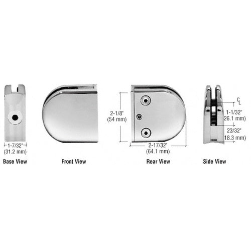 CRL Polished Stainless Z-Series Round Type 2" Radius Base Stainless Steel Clamp for 1/2" Glass - Z312PS