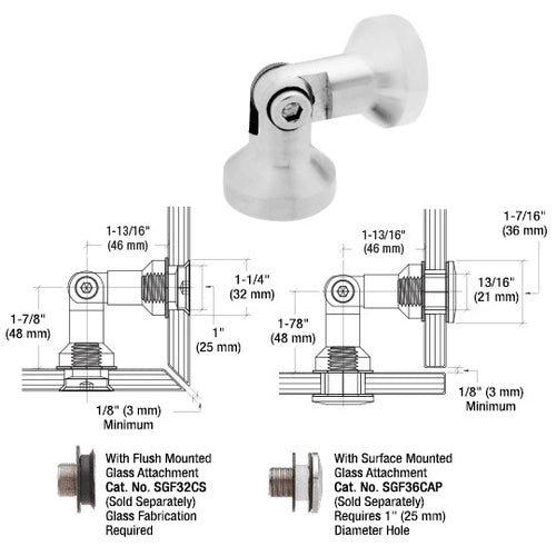 CRL Glass-to-Glass Single Pivot Column Series Swivel Fitting