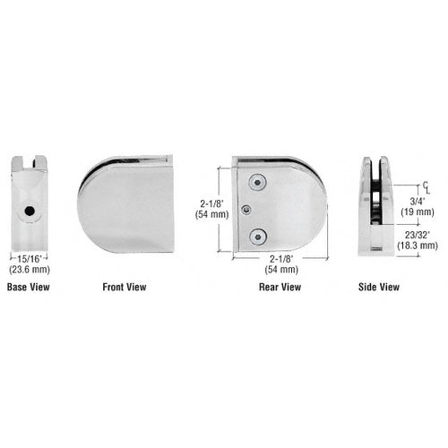 CRL Satin Chrome Z-Series Round Type Flat Base Zinc Clamp for 1/4" and 5/16" Glass - Z406SC