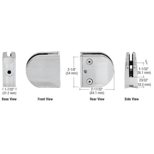 CRL Brushed Stainless Z-Series Round Type 2" Radius Base Stainless Steel Clamp for 1/2" Glass - Z312BS