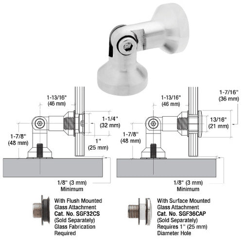 CRL Glass-to-Wall Single Pivot Column Series Swivel Fitting