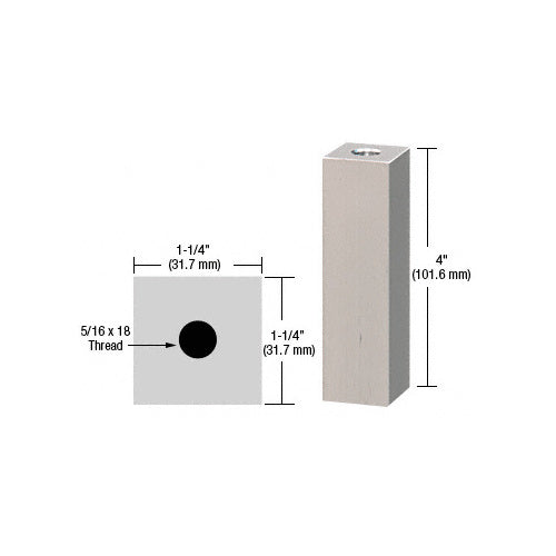 CRL Satin Chrome 1-1/4" Square Standoff Base 4" in Length - SQ1254SC