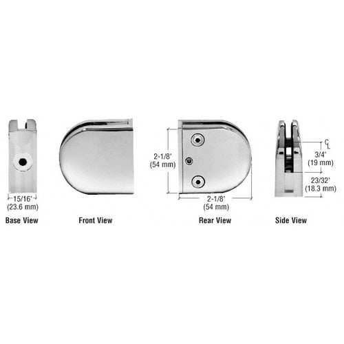 CRL Polished Stainless Z-Series Round Type Flat Base Stainless Steel Clamp [1/4" and 5/16" Glass] - Z506PS