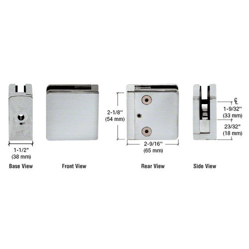 CRL Brushed Stainless Z-Series Flat Surface Mount Square Type Glass Clamps [3/4" Glass] - Z934BS