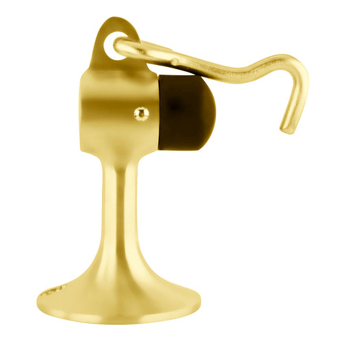 CRL Polished Brass Floor Mounted Heavy-Duty Door Stop With Hook and Holder - DL2521PB