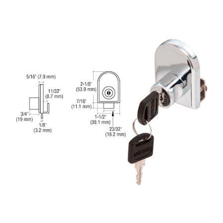 CRL Chrome Plated Cabinet Lock for Hinged Glass Doors - Keyed Alike - LK10KA