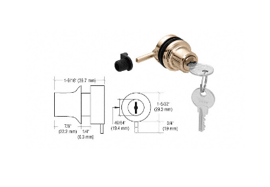 CRL Brass Keyed Alike Thru-Glass Plunger Lock - 0910BRKA