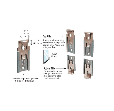 CRL Nickel Plated Adjustable Mirror Clip Set for 1/4" Beveled Mirror - 64114BV