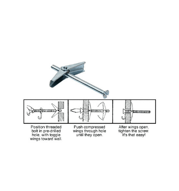 CRL Flat Head 3/16" x 3" Toggle Anchors - 70331