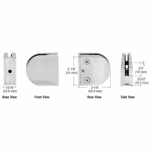 CRL Satin Chrome Z-Series Round Type Radius Base Zinc Clamp for 1/4" and 5/16" Glass - Z206SC