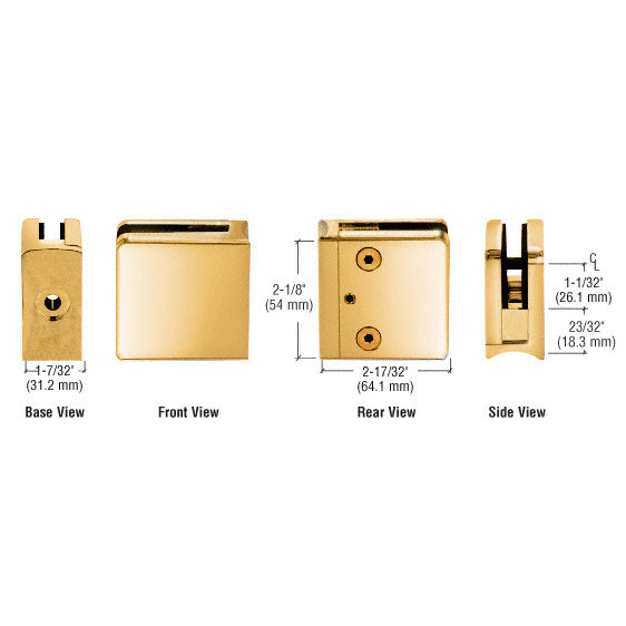 CRL Gold Plated Z-Series Square Type Radius Base Zinc Clamp [1/2" Glass] - Z612GP