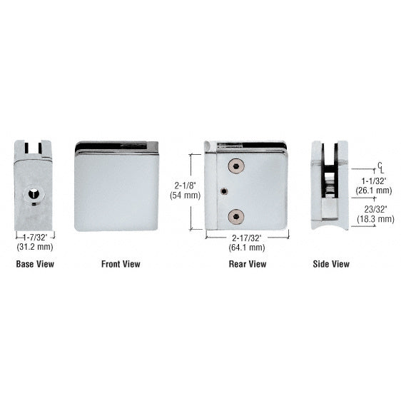 CRL Satin Chrome Z-Series Square Type Radius Base Zinc Clamp [1/2" Glass] - Z612SC