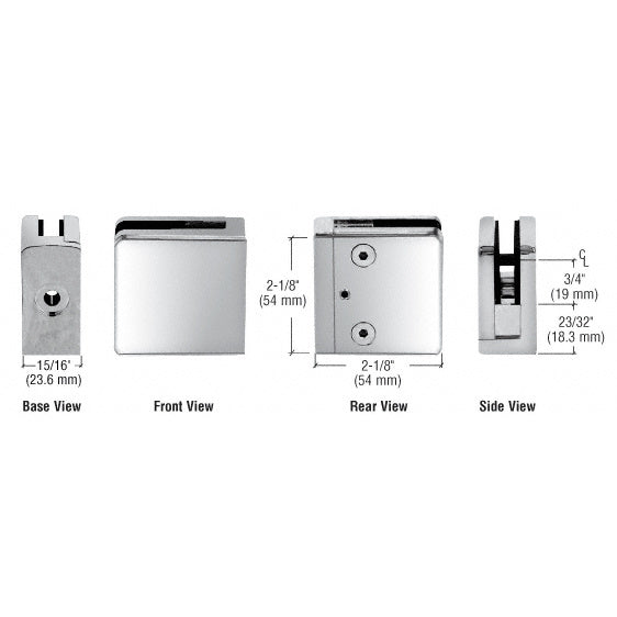 CRL Chrome Z-Series Square Type Flat Base Zinc Clamp [1/4 and 5/16 Glass] - Z806CH