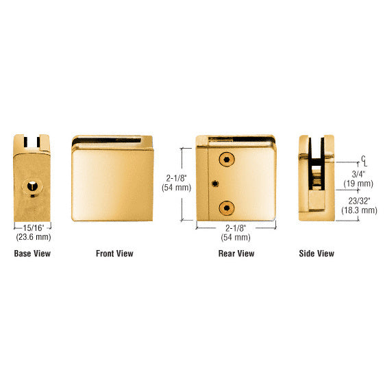 CRL Gold Plated Z-Series Square Type Flat Base Zinc Clamp [1/4" and 5/16" Glass] - Z806GP