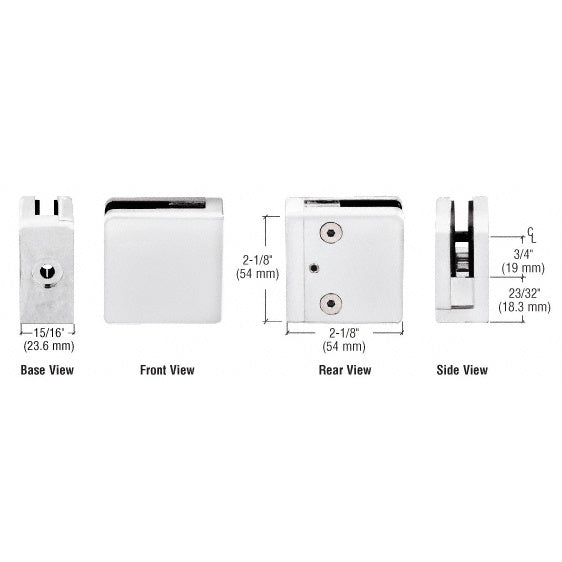 CRL White Z-Series Square Type Flat Base Zinc Clamp [1/4" and 5/16" Glass] - Z806W