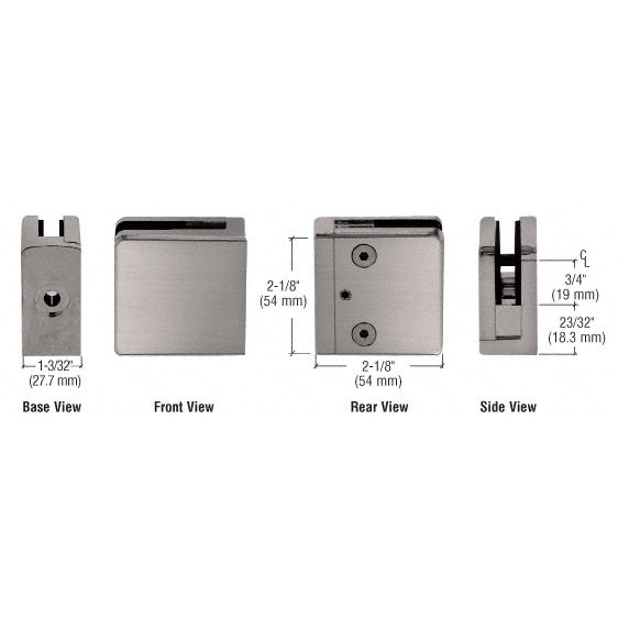 CRL Brushed Nickel Z-Series Square Type Flat Base Zinc Clamp [3/8 Glass] - Z810BN