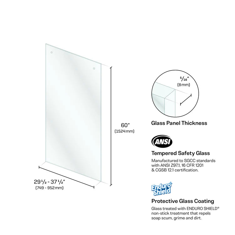 Slider Door Fixed Panels - Clear Slider Bathtub Fixed Panel (Square Hardware)