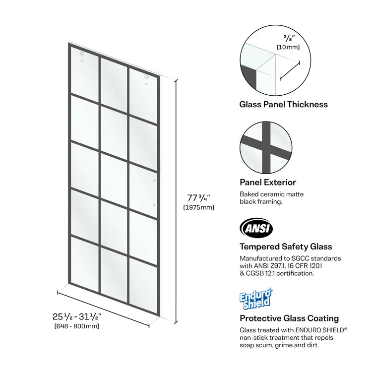 Slider Door Panels - Right Hand French Silk Screen Sliding Glass Shower Door Panel