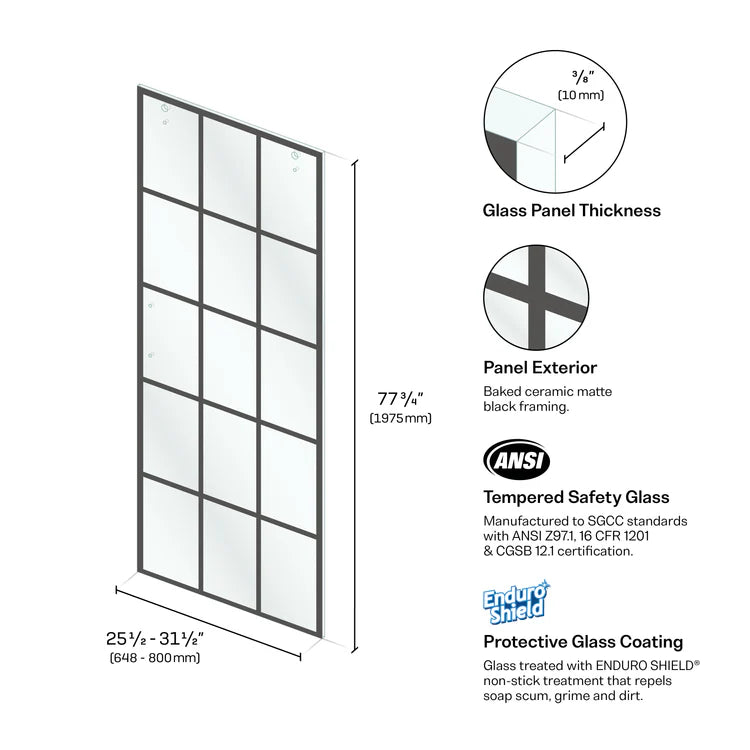 Slider Door Panels - Left Hand French Silk Screen Sliding Glass Shower Door Panel