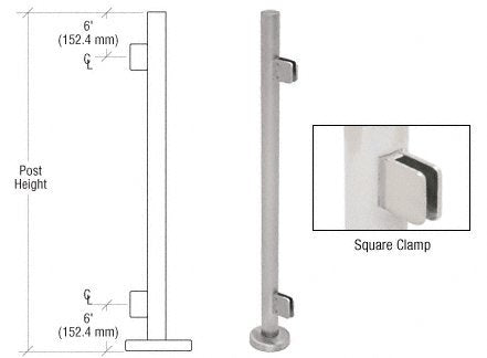 CRL Brushed Stainless 36" Steel Square Glass Clamp End Post Railing Kit - PS36EBS