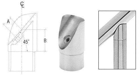 CRL Brushed Stainless 45 Degree Coped Perpendicular Collar for 1-1/2" (38.1 mm) Tubing at 45 Degree Angle - HR154PCBS