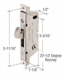 CRL 1/2" Wide Square End Face Plate Mortise Lock with 3-11/16" Screw Holes for Adams Rite® Doors and a 22-1/2 Degree Keyway - AR18470