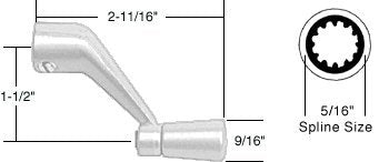 Casement Window Operator Handle, 5/16" Spline Size, 2-11/16" Length, White - H3712