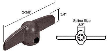 CRL Bronze T-Crank Casement Operator Handles 3/8" Spline, 2-3/8" Length - H3625