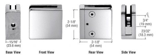 CRL Polished Stainless Z-Series Square Type Flat Base Stainless Steel Clamp [1/4" and 5/16" Glass] - Z906PS