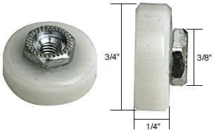 CRL 3/4" Nylon Ball Bearing Shower Door Flat Edge Roller With Threaded Hex Hub [100 pack] - M6001B