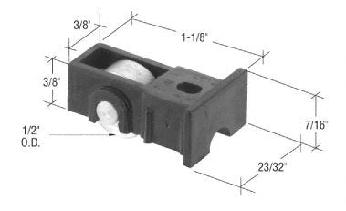 CRL 1/2" Flat Steel Sliding Window Roller with 23/32" Wide Housing for Sun-Air Windows - G3143