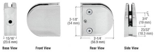 CRL Satin Chrome Z-Series Round Type Radius Base Zinc Clamp for 1/4" and 5/16" Glass - Z206SC