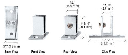 CRL Chrome Short Leg Set Screw Clamp for 1/4" to 5/16" Glass - EH46