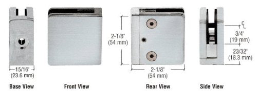 CRL Brushed Stainless Z-Series Square Type Flat Base Stainless Steel Clamp [1/4" and 5/16" Glass] - Z906BS